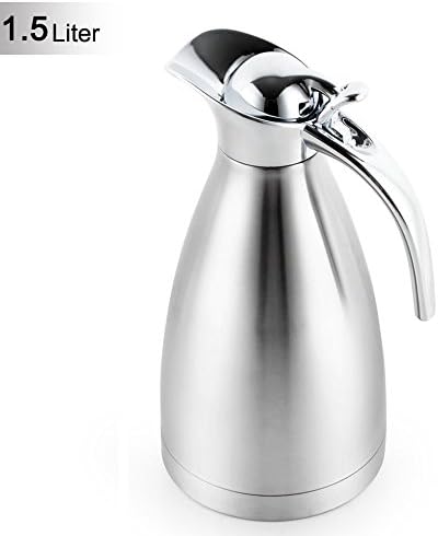 Satin Finish Stainless Steel Thermal Coffee Pot, Vacuum Insulated Carafe Flask Tea Kettle, 1.5 Liter