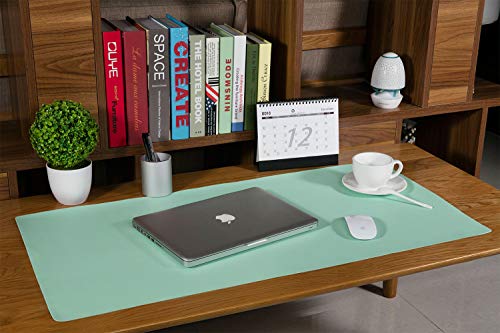 Practical Office Desk Pad Protector, Mint Green - Sky Blue Double-Sided Desk Mat – 31.5" x15.7" PU Leather Computer Pad Comfortable Writing Surface Desk Accessories for Women - Office/Home Décor