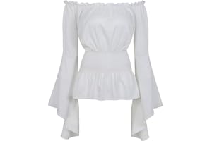 PLUSTRONG Womens Pirate Shirt Renaissance Shirt Pirate Costume Long Sleeve Off Shoulder Top Boho Tops