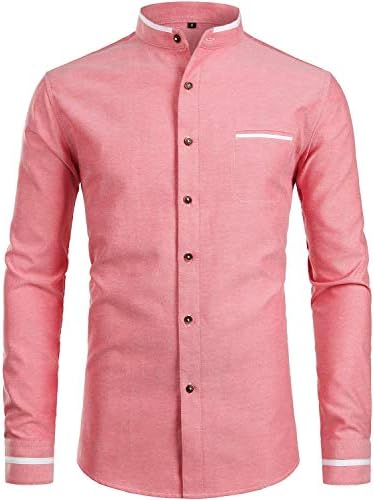 ZEROYAA Men's Hipster Mandarin Collar Long Sleeve Button Up Oxford Shirts With Chest Pocket Z112 Gray Small In