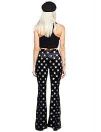 Pantalones de dama de terciopelo negro y estrellas plateadas acampanadas.