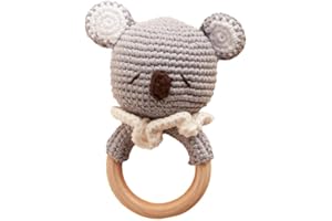 CHIPPI & CO Natural Wooden Baby Rattle for Infant, Newborn - Crochet Stuffed Koala - Baby Teether Toy - RingTeether Baby - Pregnant Announcement - Handmade Baby Gifts - Christmas Gifts for New Baby, Postpartum