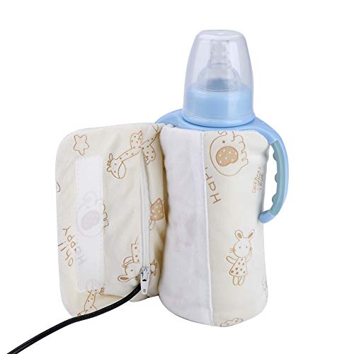 Baby Bottle Warmer - USB Portable Travel Mug Milk Heater Bottle Heater Feeding Bottle Infant Storage Bag (Color : Beige)