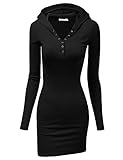Doublju Womens Long Sleeve Henley Neck Basic Hoodie Dress