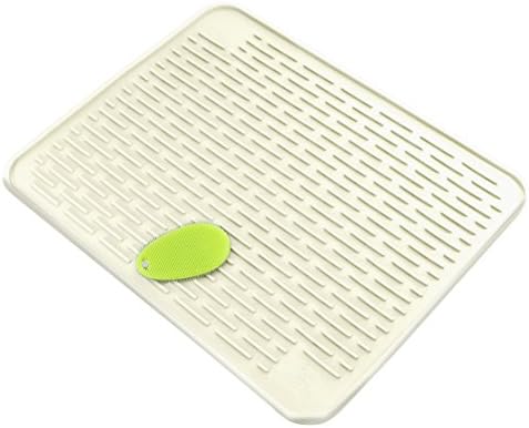 Tortuga Home Goods XXL Dish Mat 23" x 18" (Largest MAT) Durable Silicone Dish Drying Pad with Stay Clean Scrubby | Anti-Bacterial, Dish Washer Safe | Heat Resistant Trivet | (Pure White)