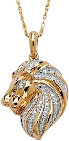 White Diamond Accent 18k Gold over .925 Silver Lion Pendant Necklace 18"