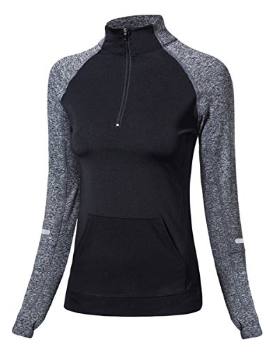 Women Track Jacket Running Thumb Hole Shirts Yoga Tops 1/2 Zip Pullover Long Sleeve Black L