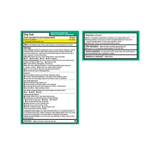 Rite Aid Adult Low Dose Aspirin 81 mg, Chewable Tablets Pain Reliever