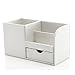 KINGFOM Wooden Struction Faux Leather Multi-Function Desk Stationery Organizer Storage Box (White)
