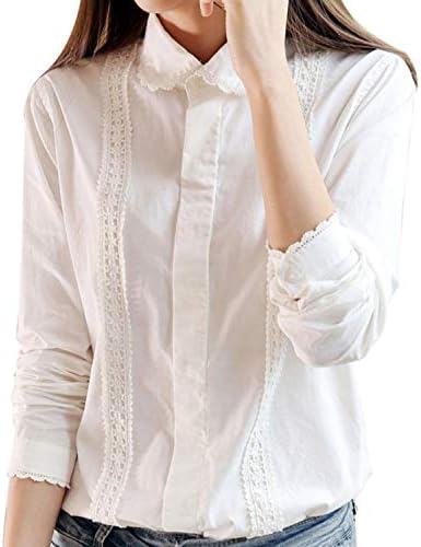Lace Patchwork Long-Sleeved Shirts Long Sleeves Lace Patchwork Turn-Down Collar Shirts Sweet Girls Preppy Casual Blouse