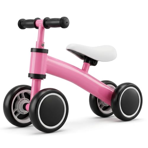 Bicicleta de Equilíbrio Infantil sem Pedal Rosa 4 Rodas para Coordenação Motora, Equilíbrio e Primeiros Passos, Brinquedo de Passeio para Bebê com Desenvolvimento Motor, Segurança e Conforto