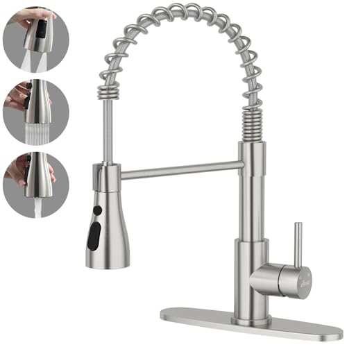 APPASO Grifo de cocina alta presión, grifo mezclador de cocina con 3 modos de rociado, grifo mezclador de fregadero de cocina giratorio 360°, acero inoxidable cepillado