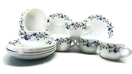 Larah By Borosil Helena Glass Cup and Saucer Set, 12-Pieces, Multicolour