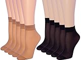 10 Pack Women's Black 5 Pairs Nude 5 Pairs Sheer Ankle High Socks 20 DEN
