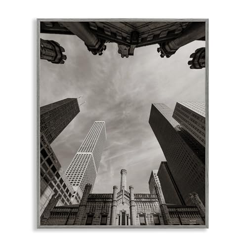 Stupell Industries Chicago Skyline Worm's Eye View Gray Framed Giclee Art desig…