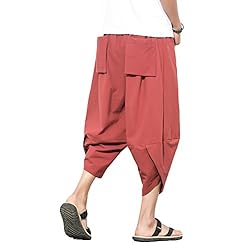 INVACHI Men's Harem Capri Pants Elastic Waist Loose