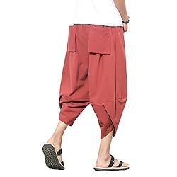 INVACHI Men's Linen Harem Capri Pants Lightweight