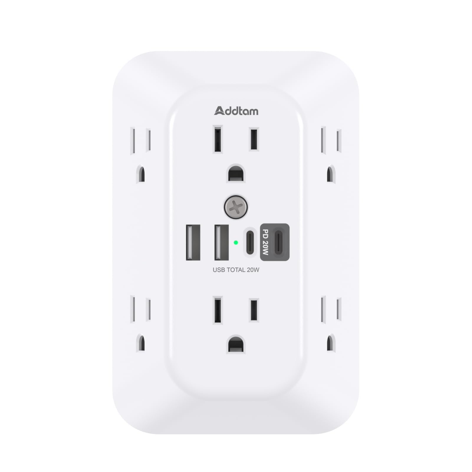 Photo 1 of Addtam Surge Protector Outlet Extender, 6-Outlet Splitter with 4 USB Wall Charger(PD 20W), Multi Plug Wall Outlet 1800J Power Strip for Home Office Dorm Room Essentials