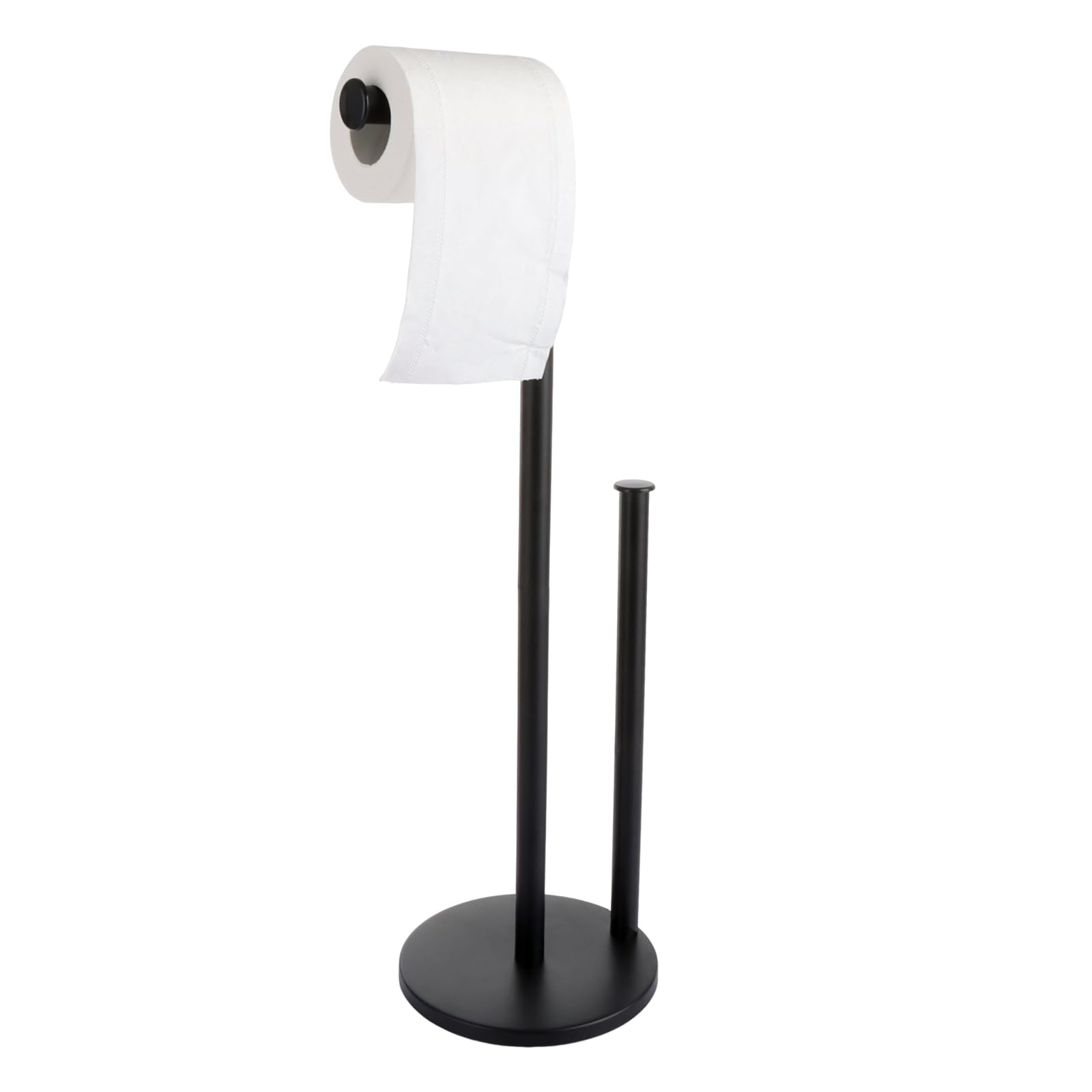 ASelected Toilet Roll Holder Free Standing, 2 in 1 Black Toilet Roll Holder, Floor Standing Toilet Roll Stand for 5 Rolls, Bathroom Stainless Steel Toilet Tissue Roll Dispenser