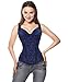 Kimring Women's Gothic Retro Jacquard Peasant Shoulder Straps Spiral Steel Boned Vest Bustiers Overbust Corset Lightly Cup Blue 5X-Large
