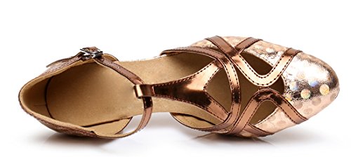 TDA Womens Mid Heel Printing Brown PU Leather Salsa Tango Ballroom Latin Party Dance Shoes CM101 4 M US