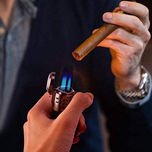 2 Pack Jet Torch Cigar Lighter, New Triple Flame Cigarette Lighter with Butane Refillable and Visible Gas Tank Window
