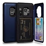TORU CX PRO Galaxy S9 Wallet Case Blue with Hidden Credit Card Holder ID Slot Hard Cover, Mirror & USB Adapter for Samsung Galaxy S9 - Navy Blue