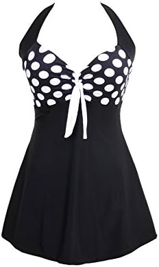 Vintage Halter One Piece Plus Size Cover Ups Swimsuit (M, Black)