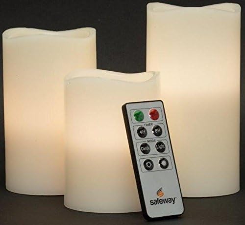 Safeway Candlelites - Set of 3 round LED Candle Lights Vanilla Scented, Flameless Candles, Flickering Flame, Smooth Real Wax, With High Performance Remote Control Timer [Energy Class A]