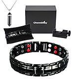 Double Strength Titanium Magnetic Therapy Bracelet Dual Row 6 Bio Elements Energy Balance for Mens Arthritis Relief Pain Carpal Tunnel + Hematite Pendant Necklace