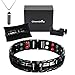 Double Strength Titanium Magnetic Therapy Bracelet Dual Row 6 Bio Elements Energy Balance for Mens Arthritis Relief Pain Carpal Tunnel + Hematite Pendant Necklace