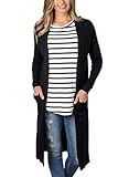 ZKESS Womens Outwear Open Front Side Slit Long Solid Lightweight Knit Cardigan Sweater with Pockets