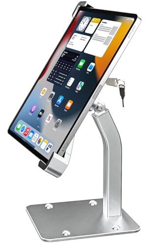 Oilcan Secure Tablet Stand, iPad Anti-Theft Desk Stand, Metallic Material – Shop Crate Kiosk Lock Stand for 9-14 Inch Tablets, iPad Pro, Air, Galaxy Tabs, Surface Pro, etc