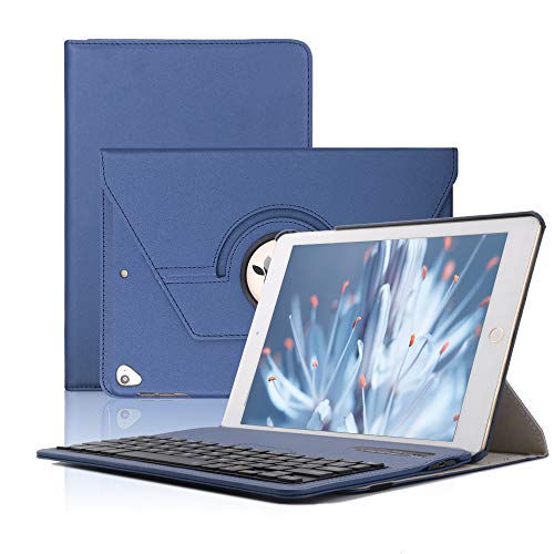 Keyboard Case iPad 9.7(6th Gen, 5th Gen) - iPad Air 2&1 - iPad Pro 9.7-360 Rotating - Detachable Keyboard - PU Leather Stand - iPad Case with Keyboard, (Blue, 9,7)