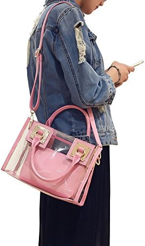 Clear Crossbody Tote Bag, Messenger Bag Purse And Handbag for Women, NFL NCAA Stadium Approved (Pink)