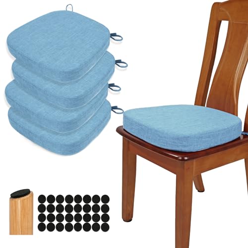 Photo 1 of BUYUE Original Linen Thickened 2.5" Dining Chair Cushions Set of 4, U-Shape High Density Foam Comfortable Chair Pads for Kitchen, Slip Resistant Indoor Seat Cushions (4 PCS, Light Blue)