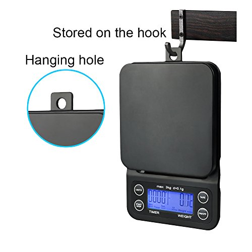 YYGJ Coffee Scale with Timer,Digital Kitchen Food Scale for Cooking Baking Electronic Weighing 6.6lb/3kg 1g Precision Sensors Black Batteries Included