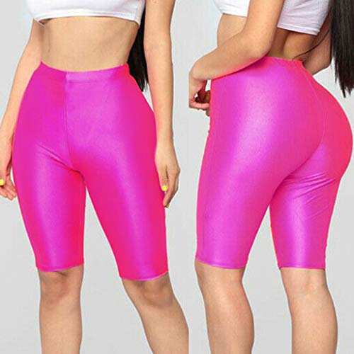 Womens Tummy Control Fitness Workout Running Bike Shorts Bicycle Biking Yoga Shorts Pants Activewear Cycling Leggings (Hot Pink,S)
