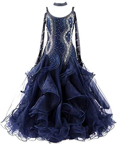 Garudaサイズメイド セミオーダー高級ドレス 公式サイト レディース社交ダンス衣装競技ワンピース キラキラ付 ネイビー 品番1034