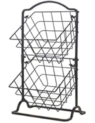 Gourmet Basics by Mikasa 5217596 General Store 2-Tier Metal Mini Countertop Fruit Storage Basket, Antique Black