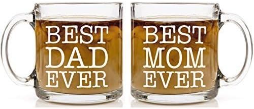 JJ Best Dad and Mom Ever Novelty Glass Coffee Mug Tea Cup Gift Set Father's Day Mot