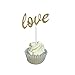 Aisila® Pack of 20 Glitter Paper LOVE Wedding Cupcake Toppers Golden (Love 2)