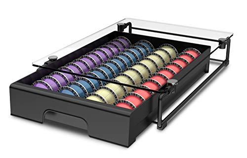 EVERIE Crystal Tempered Glass Top Storage Organizer Drawer for Nespresso Capsules, Holds 40 Big or 5