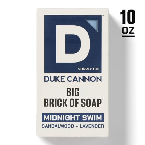 DUKE CANNON MIDNIGHT SWIM BIG BRICK OF SOAP – SANDALWOOD + LAVENDER SCENT, 10 OZ. – LARGE TRIPLE-MILLED BAR SOAP FOR MEN, LONG-LASTING, MOISTURIZING WITH NATURAL OILS, SUPPORTS U.S. VETERANS