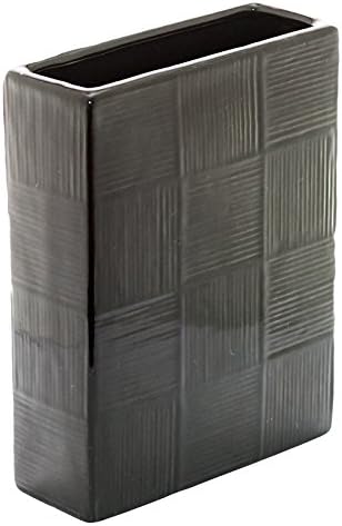 Flower/Bud Stoneware Vase, Japanese ICHIMATSU Pattern Design, Black, 7 inches tall