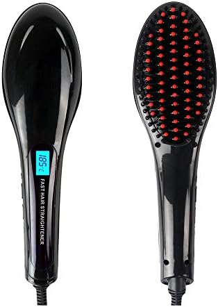 Professional Ceramic Heating Detangling Fast Styling LED Hair Straightening Brush (Black)
