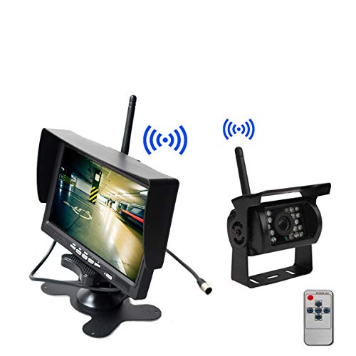 Wireless Backup Camera Monitor Kit - 7 inch HD LCD TFT Monitor + Built-in Wireless Antenna 12V 24V Backup Camera Parking System Kit IR Night Vision Heavy Duty for Vehicle Bus Van Camper