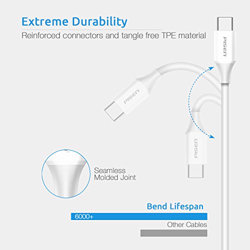 USB C to USB C Cable, Pisen 3.3ft Type C to Type C 3A Fast Charging and Syncing Cable for Samsung Galaxy S9 S8, ChromeBook Pixel, Apple Macbook Pro, Nintendo Switch and More