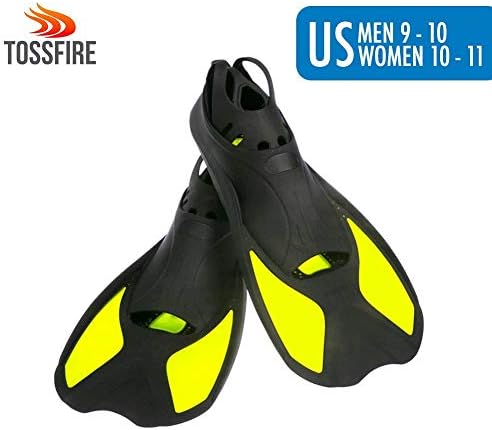 Flippers Short Blade Floating Swimming Fins Adults for US Size Men 9-10 Women 10-11 Ankle Width 3.1 Inch Thermoplastic Rubber Pool Travel Fins for Swimming Diving Snorkeling Watersports - Yellow