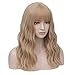 Women's Light Blonde Wavy Wigs with Bangs Middle Length Premium Heat Resistant Synthetic Cosplay Wig for Girl Daily Use or Costume
